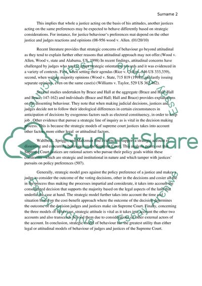Important Models of Justices Behaviour at the Supreme Court