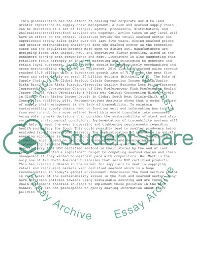 Supply Chain Management and the Seafood Industry