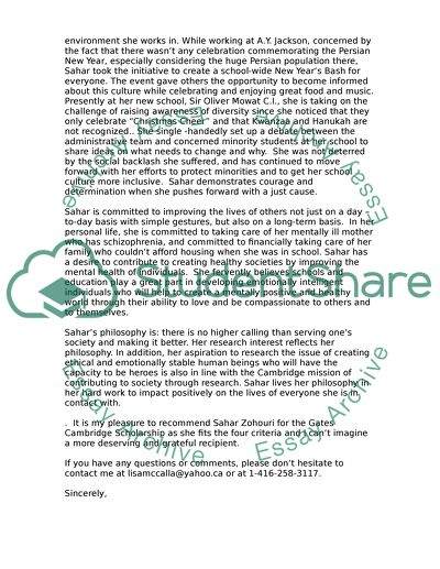 Personal letter of reference for scholarship