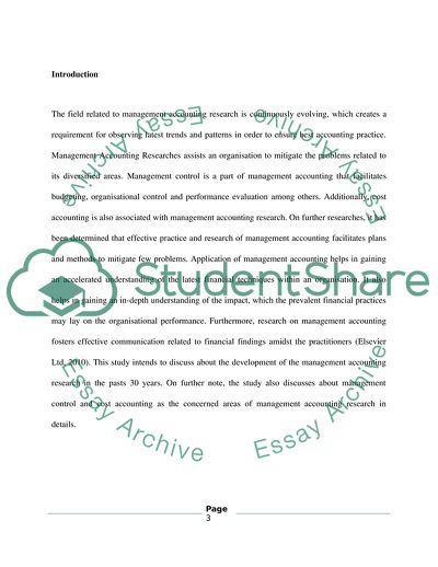 Development of the Management Accounting Research in the Past 30 Years