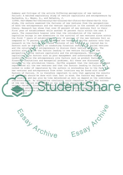 Differing perceptions of new venture failure