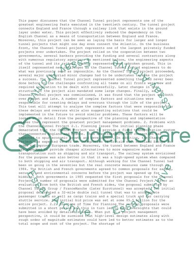 Problems with the Channel Tunnel Project