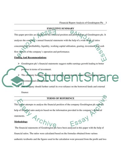 Financial Analysis of Goodrington Plc