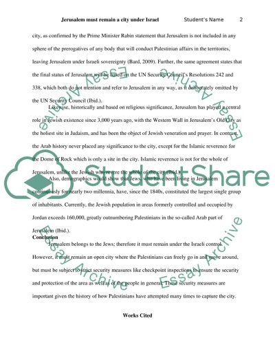 Jerusalem as a City Under Israel