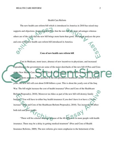 Pros and Cons of Healthcare Reform Bill