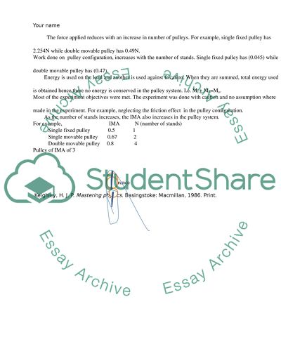 Work,Energy,and Efficiency: Pulleys