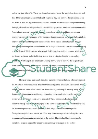 Entrepreneurship in Healthcare