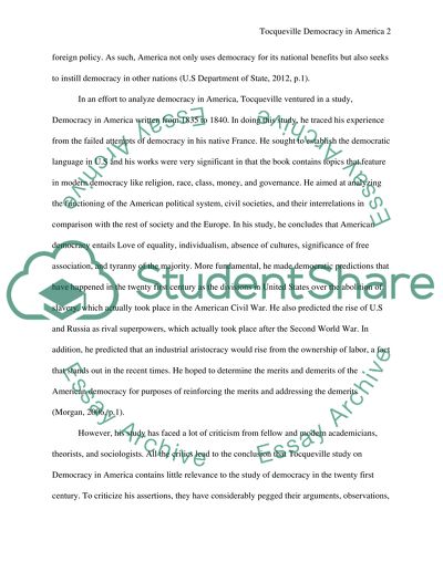 Relevance of Tocqueville Democracy in America