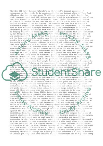 Functions of Planning in a Company