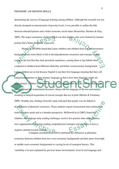 Low Phonemic Awareness Skills Among Disadvantaged Families