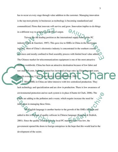 Innovation Management in Emerging Market: SMEs in the Chinese Electronics Industry