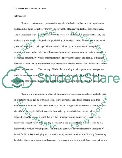 Strategies to increase teamwork among nurses Essay