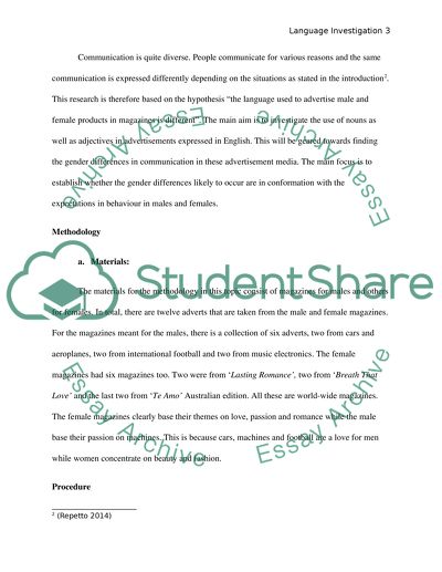 A Comparison of the Language Used in Advertisements to Describe Male and Female Products