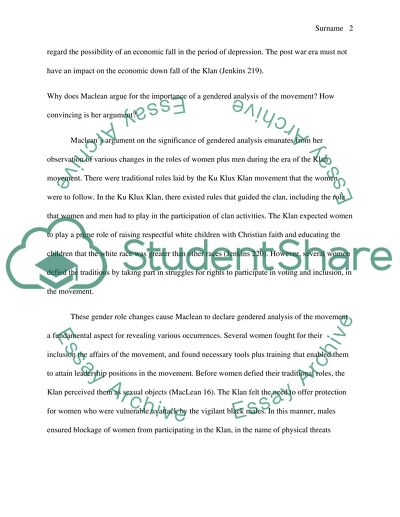 Second Klan through the lens of gender