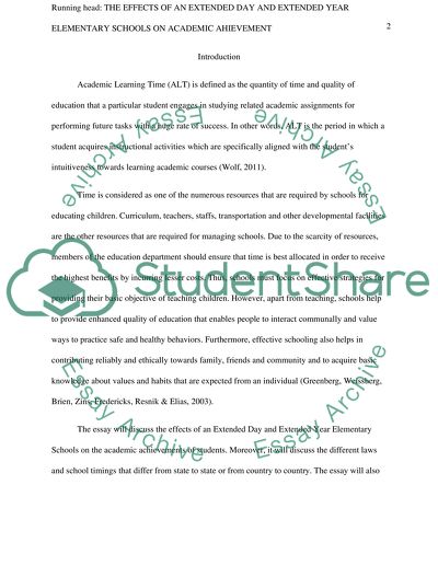 The Effects of an Extended Day and Extended Year Elementary Schools on Academic Achievement