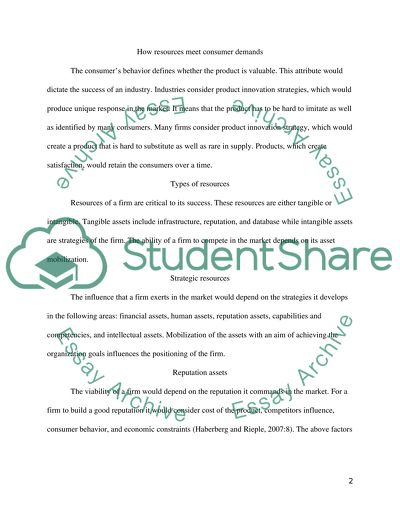 How Resources Meet Consumer Demands