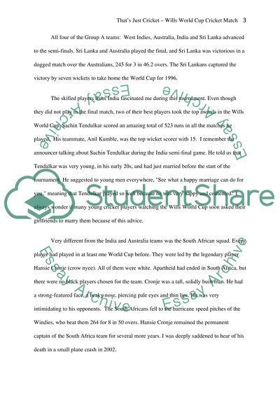 Wills World Cup Cricket Match