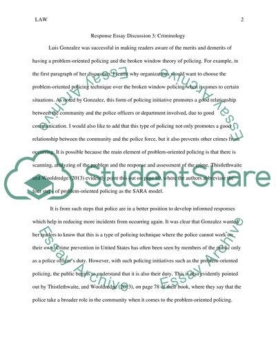 Seminar in criminology classmate response 3