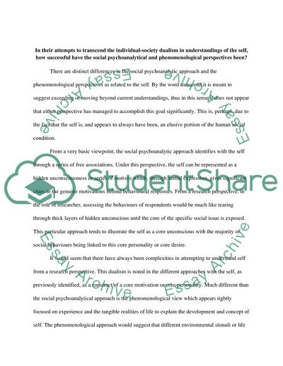 Attempts to Transcend the Individual-Society Dualism in Understandings of the Self