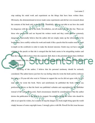 A persuasive letter in which you call for the banning of The Anarchist Cookbook by William Powell