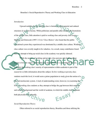 Bourdieus Social Reproductive Theory and Working Class in Education