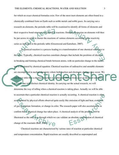 The Elements, Chemical Reactions, Water and Solution