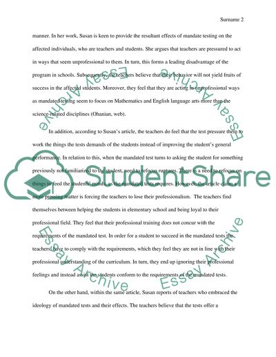 Effect of Mandated Testing on Education