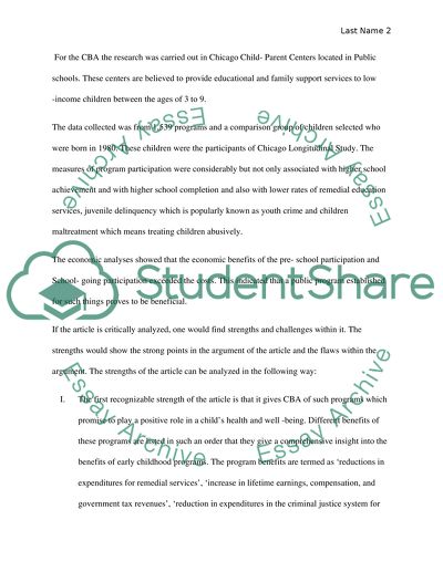 Cost Benefit Analysis of a Childhood Program