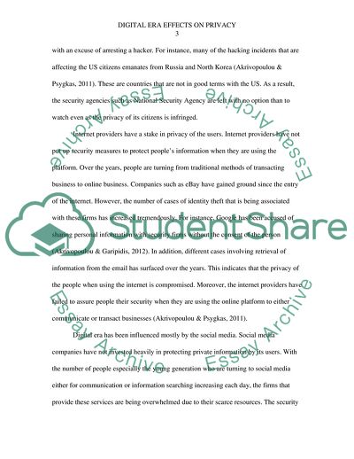 Digital Era and Its Effect on Privacy