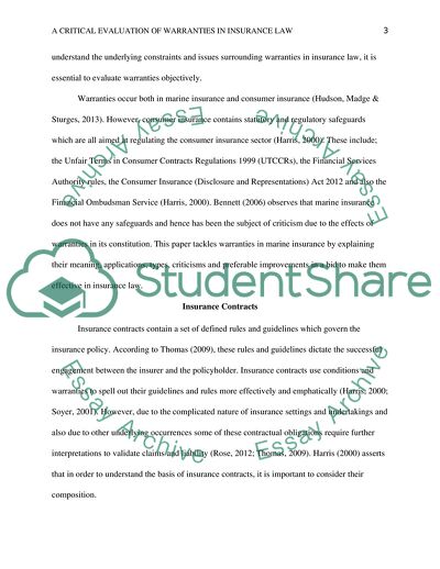 A Critical Evaluation of Warranties in Insurance Law