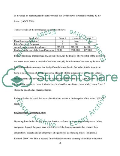 Classifications of Leases and Preference for Operating Leases