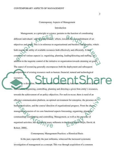 Contemporary Aspects of Management