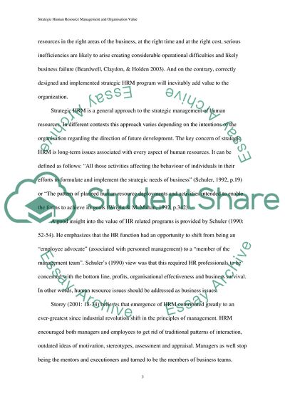 Strategic Human Resource Management and Organisation Value