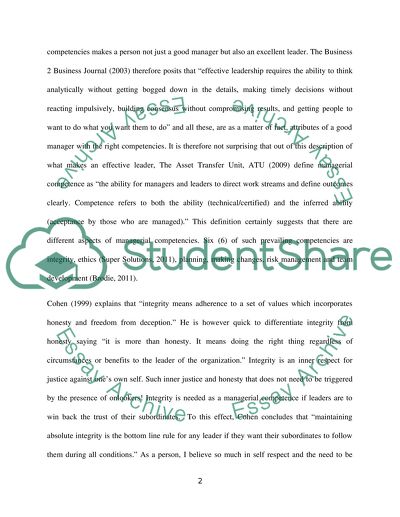 Self-Reflection in Effective Managerial Competencies