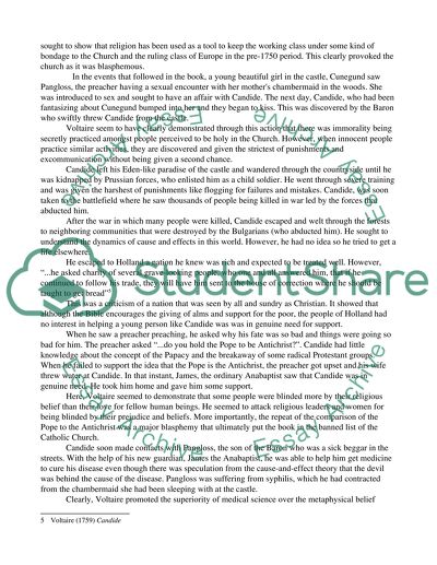 An Analysis of the reasons for the catholic Churchs Ban of the Book Candide by Voltaire