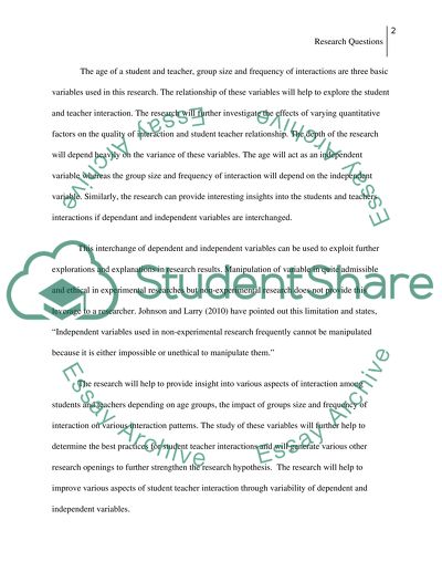 Student and Teacher Interaction: Research Questions