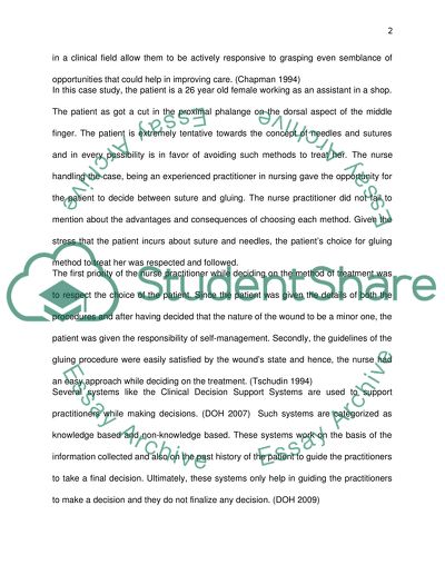 Using a case example analyse a decision made by a nurse in the practice setting