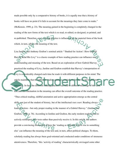 Qualities of Reading Practices Outlined in Mckenzie and Grafton and Jardines Texts