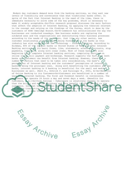 Investigating the Main Factors on Adoption of Internet Banking of HSBC Uxbridge Branch