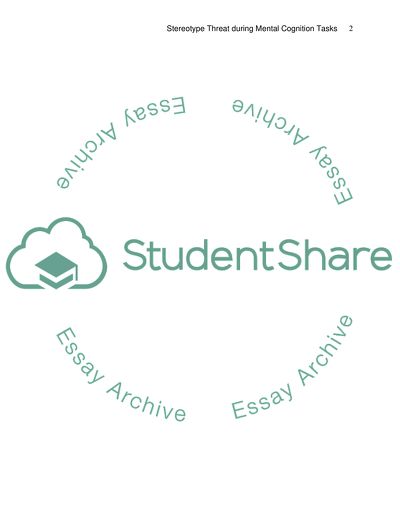 Stereotype Threat during Mental Cognition Tasks