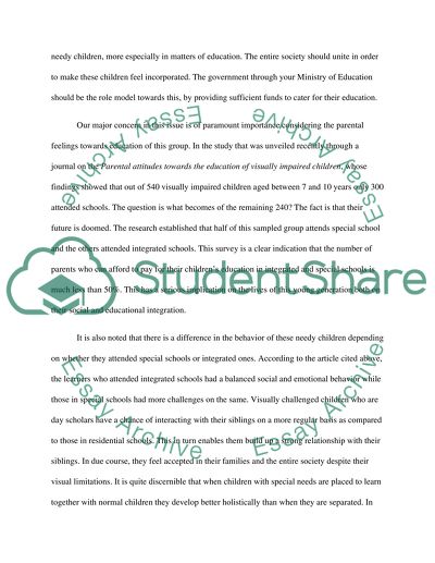 The Experiences of Visually Impaired Children and Functionally Blind