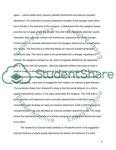 The Work of Mary Ainsworth and William A. Corsaro about Children Relationships