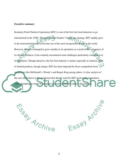 Analysis of Kentucky Fried Chicken Corporation