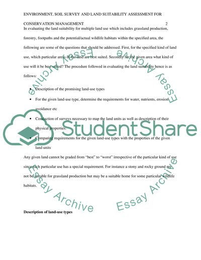 Environment, soil survey and land suitability assessment for conservation management
