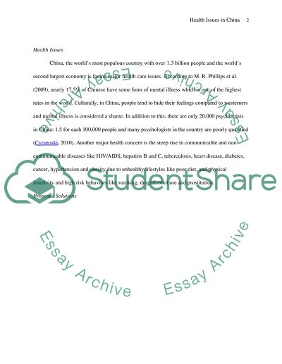 Issues in mental health, communicable and non-communicable health that CHINA faces