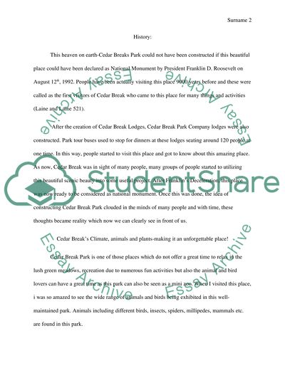 Cedar Breaks Park Evaluation