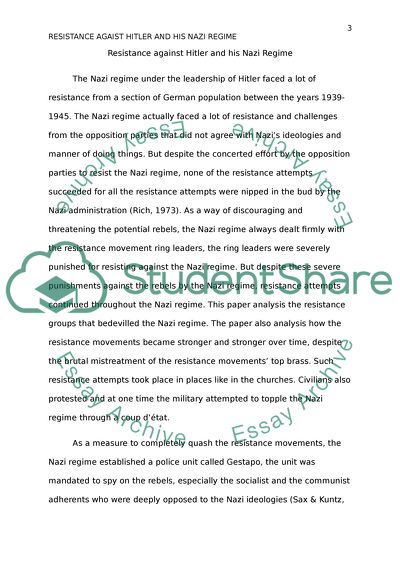 Resistance against Hitler and his Nazi Regime