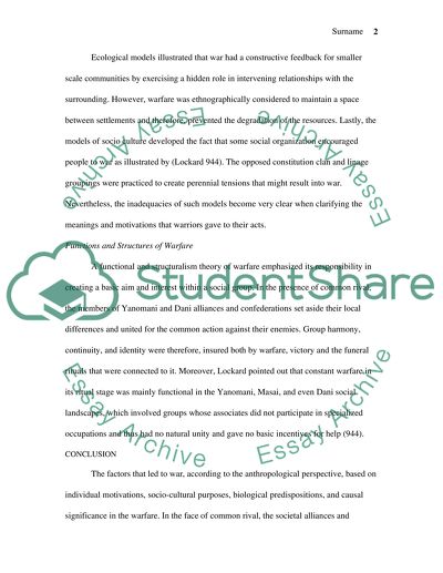 The Logics, Meanings, Function, or Non-Functions of War from an Anthropological Viewpoint