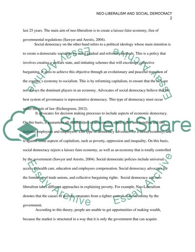 Neo-Liberalism and Social Democracy