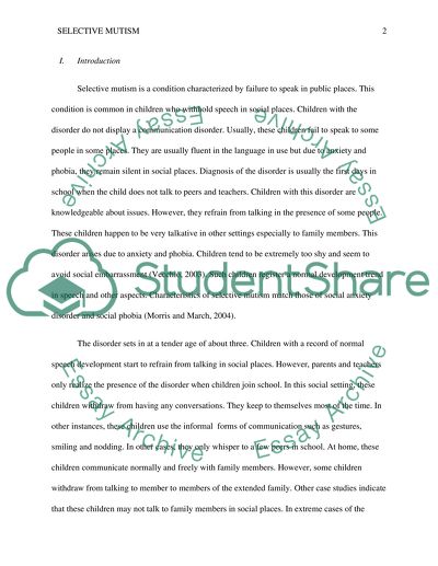 Selective mutism as a condition characterized by failure to speak in public places